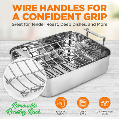 NutriChef Stainless Steel Oven Roasting Pan with Polished Rack and Cast Handle
 NCTURKSS78