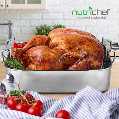 NutriChef Stainless Steel Oven Roasting Pan with Polished Rack and Cast Handle
 NCTURKSS78