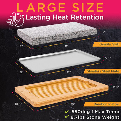 NutriChef Sizzling Hot Granite Cooking Stone with Bamboo Platter PKLVST552
