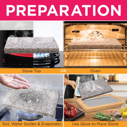 NutriChef Sizzling Hot Granite Cooking Stone with Bamboo Platter PKLVST552