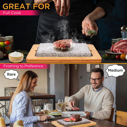 NutriChef Sizzling Hot Granite Cooking Stone with Bamboo Platter PKLVST552