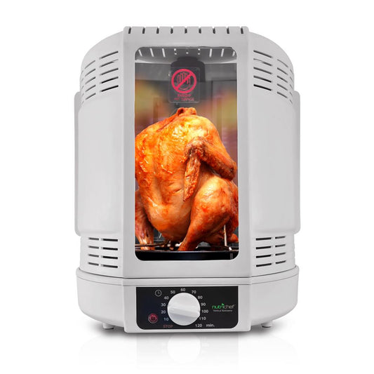 NutriChef Vertical Rotisserie Oven – Countertop Rotating Cooker, 700W, Precise & Even Cooking, White PKRT15
