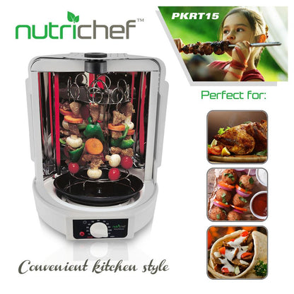 NutriChef Vertical Rotisserie Oven – Countertop Rotating Cooker, 700W, Precise & Even Cooking, White PKRT15