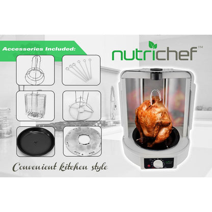 NutriChef Vertical Rotisserie Oven – Countertop Rotating Cooker, 700W, Precise & Even Cooking, White PKRT15