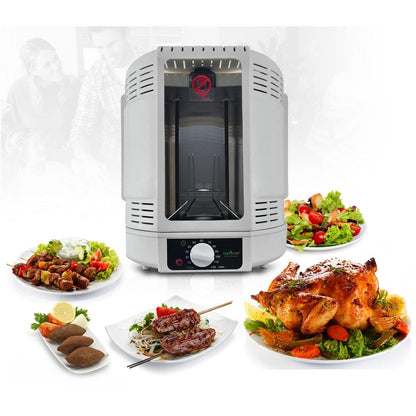 NutriChef Vertical Rotisserie Oven – Countertop Rotating Cooker, 700W, Precise & Even Cooking, White PKRT15