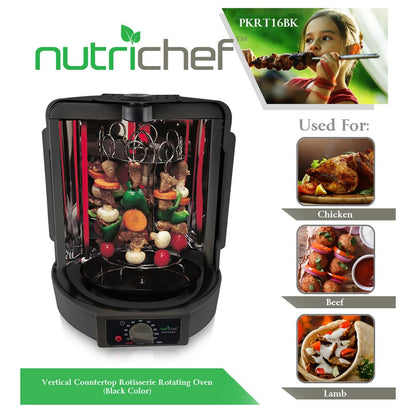 NutriChef Vertical Rotisserie Oven – Countertop Rotating Cooker, 700W, Precise & Even Cooking, Black PKRT16BK