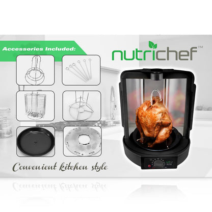 NutriChef Vertical Rotisserie Oven – Countertop Rotating Cooker, 700W, Precise & Even Cooking, Black PKRT16BK