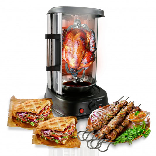 NutriChef Vertical Rotisserie Oven – Countertop Rotating Cooker, 1500W, Fast & Even Cooking, Black PKRTVG34