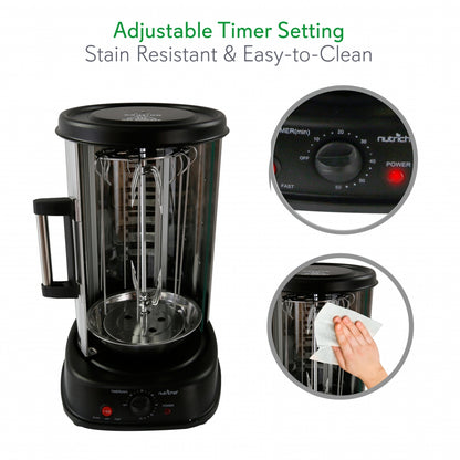 NutriChef Vertical Rotisserie Oven – Countertop Rotating Cooker, 1500W, Fast & Even Cooking, Black PKRTVG34