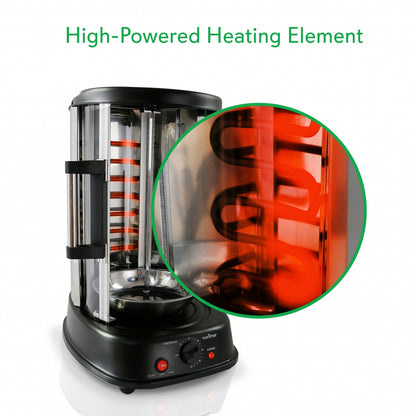 NutriChef Vertical Rotisserie Oven – Countertop Rotating Cooker, 1500W, Fast & Even Cooking, Black PKRTVG34